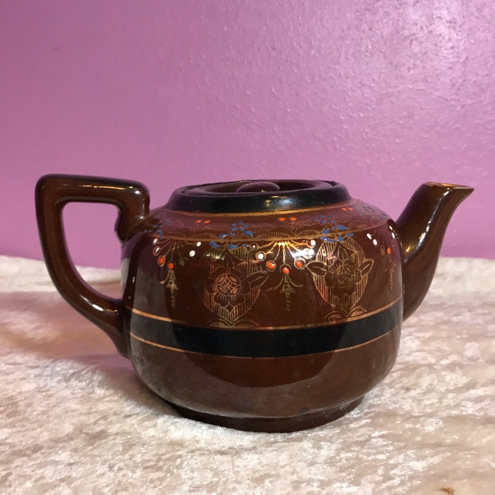 Vintage Made in Japan Brown Redware Hand-painted Teapot GUC Vintage Moriage Nice